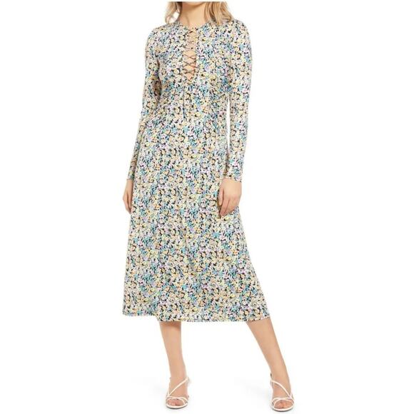 AFRM London Floral Print Long Sleeve Dress In Multi Color 3XL NWT Peep Hole 1982 - Picture 1 of 12
